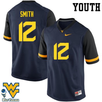 Youth West Virginia Mountaineers NCAA #12 Geno Smith Navy Authentic Nike Stitched College Football Jersey TR15B43AT